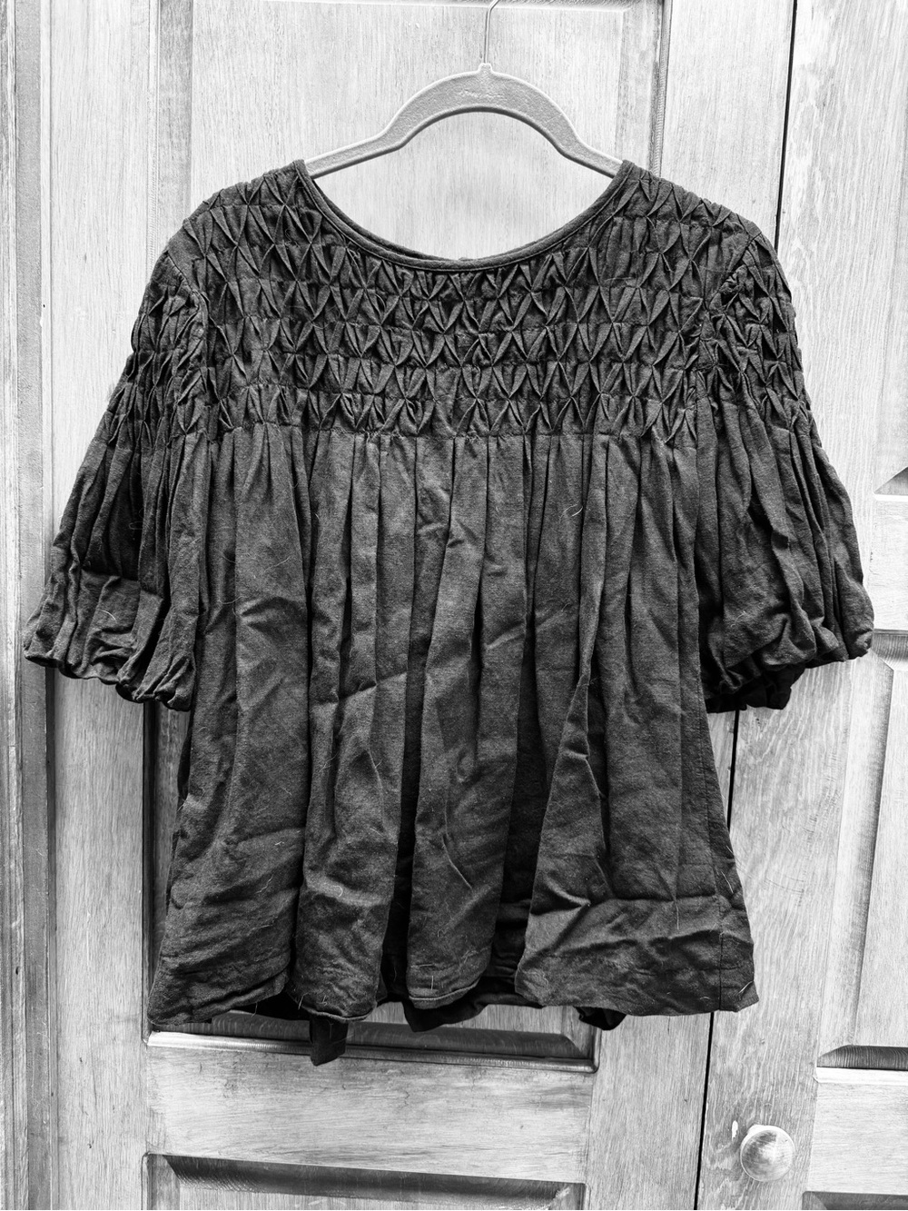 H&M Black Smocked Puff Sleeve Blouse